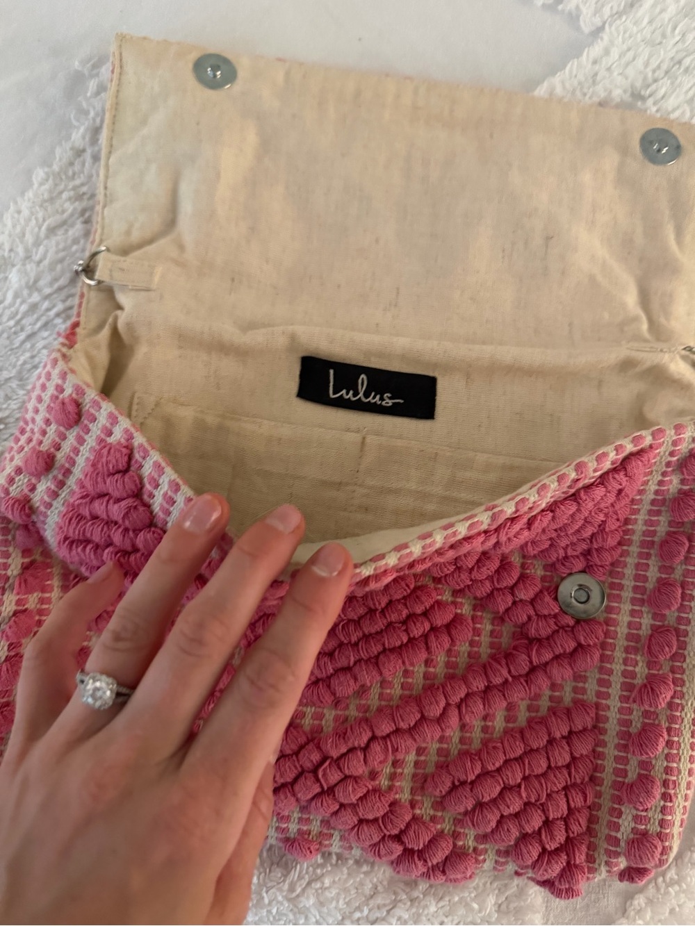 Lulu's Pink Textured Woven Clutch
